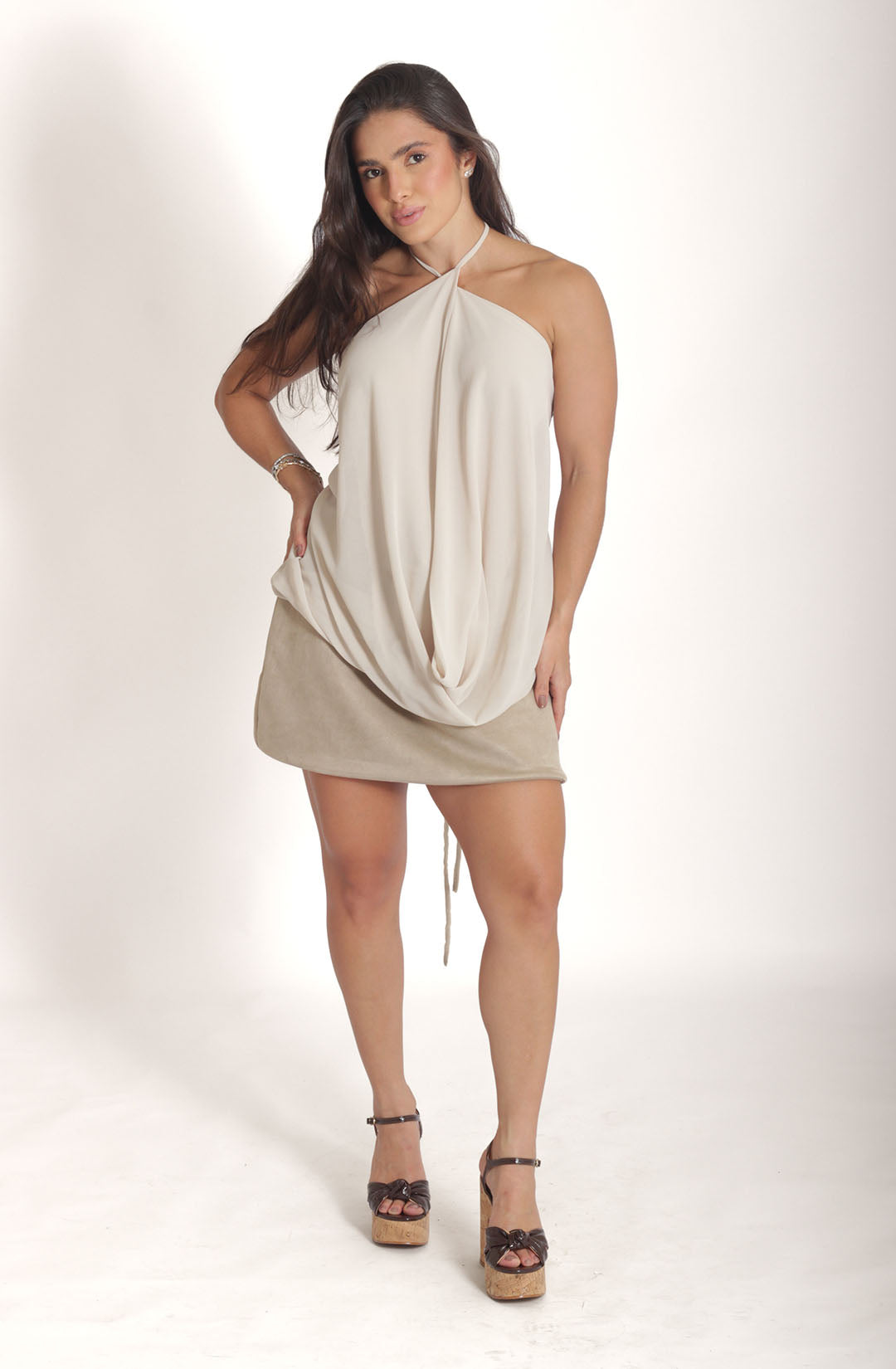 Saia Suede Elô - Bege