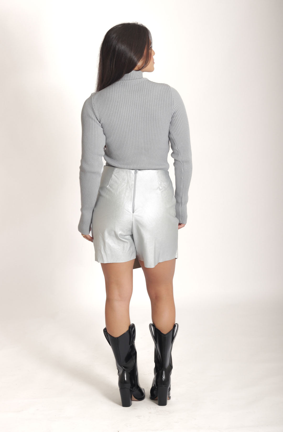 Short couro eco elise - Prata